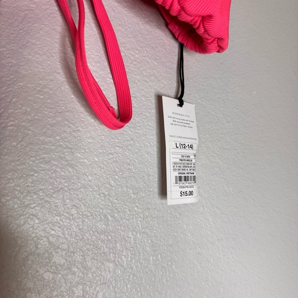 New Shade & Shore Pink Ribbed Triangle Bikini Top Size Large - Picture 10 of 10